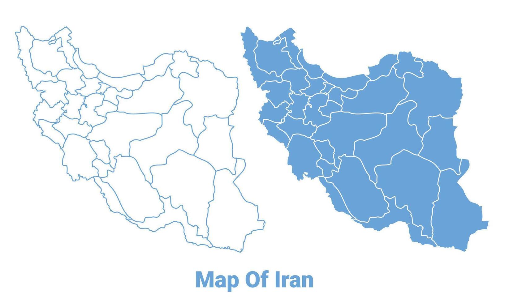 Iran Blue map flat regions border outline illustration vector