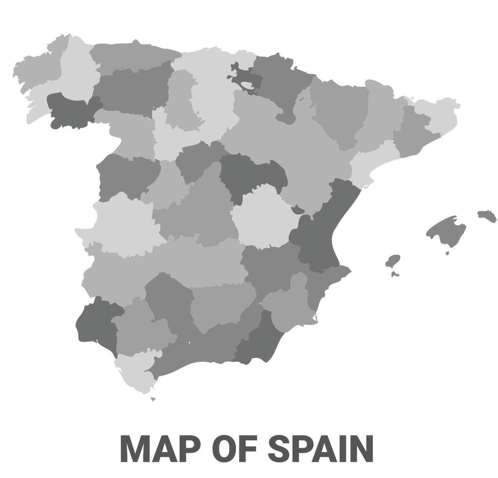 Spain Greyscale political map simple flat illustration vector