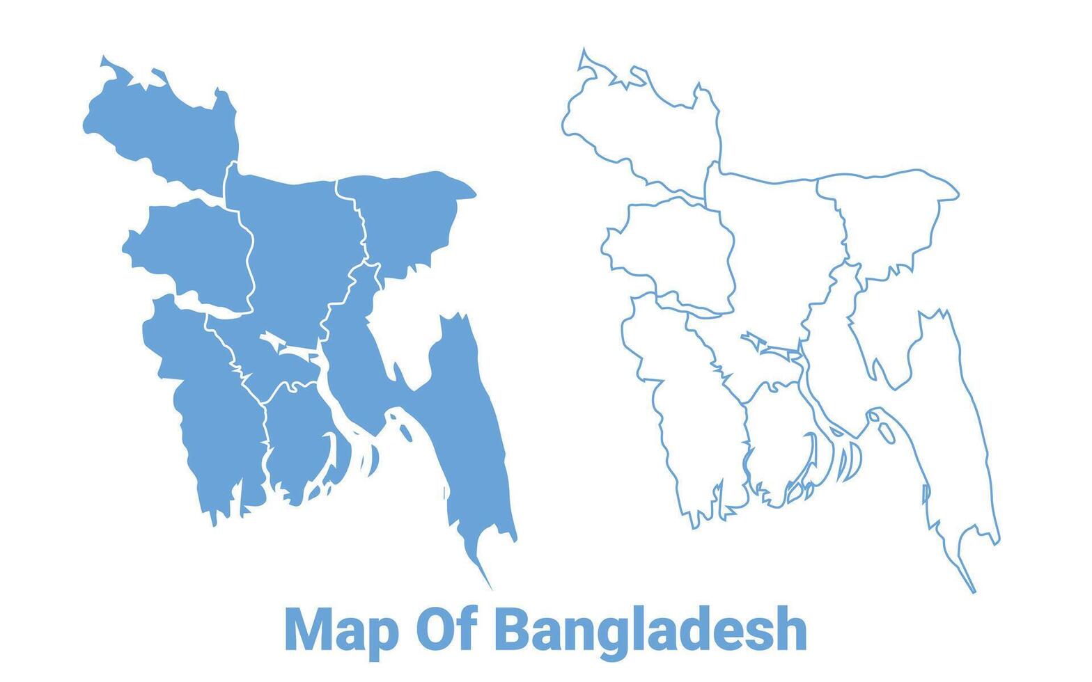 Bangladesh Blue map flat regions border outline illustration vector