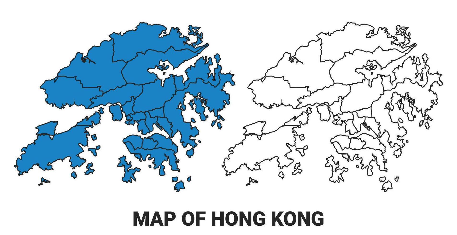 Hong Kong Blue detailed outline map border regions outline set vector