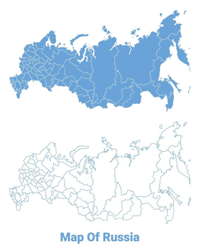 Russia Blue map flat regions border outline illustration vector