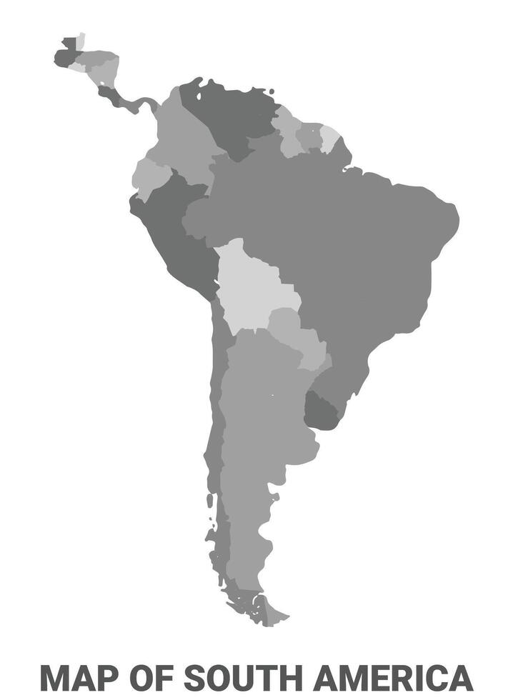 South America Greyscale political map simple flat illustration vector
