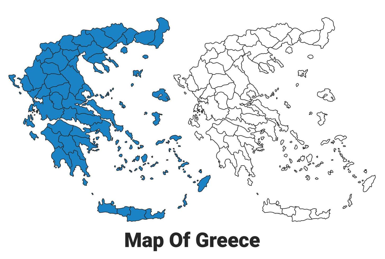Greece Blue detailed outline map border regions outline set vector