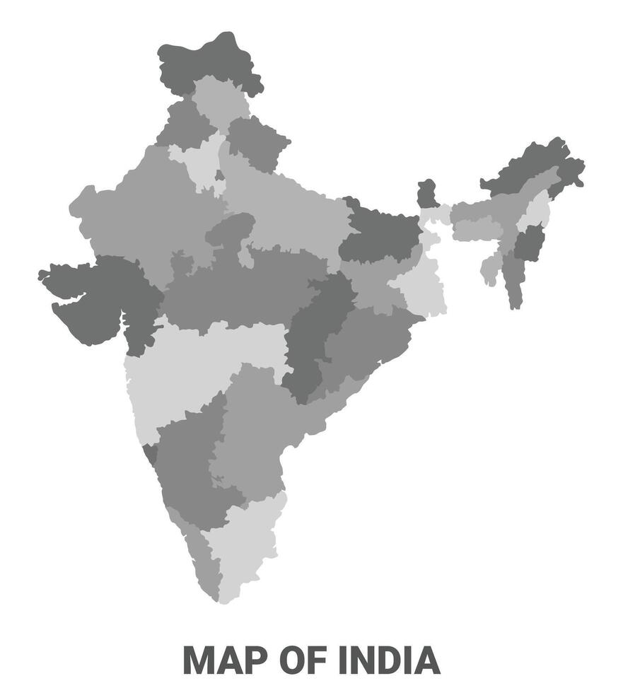 India Greyscale political map simple flat illustration vector