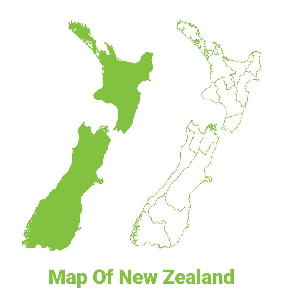 Green New Zealand map outline and flat illustration vector