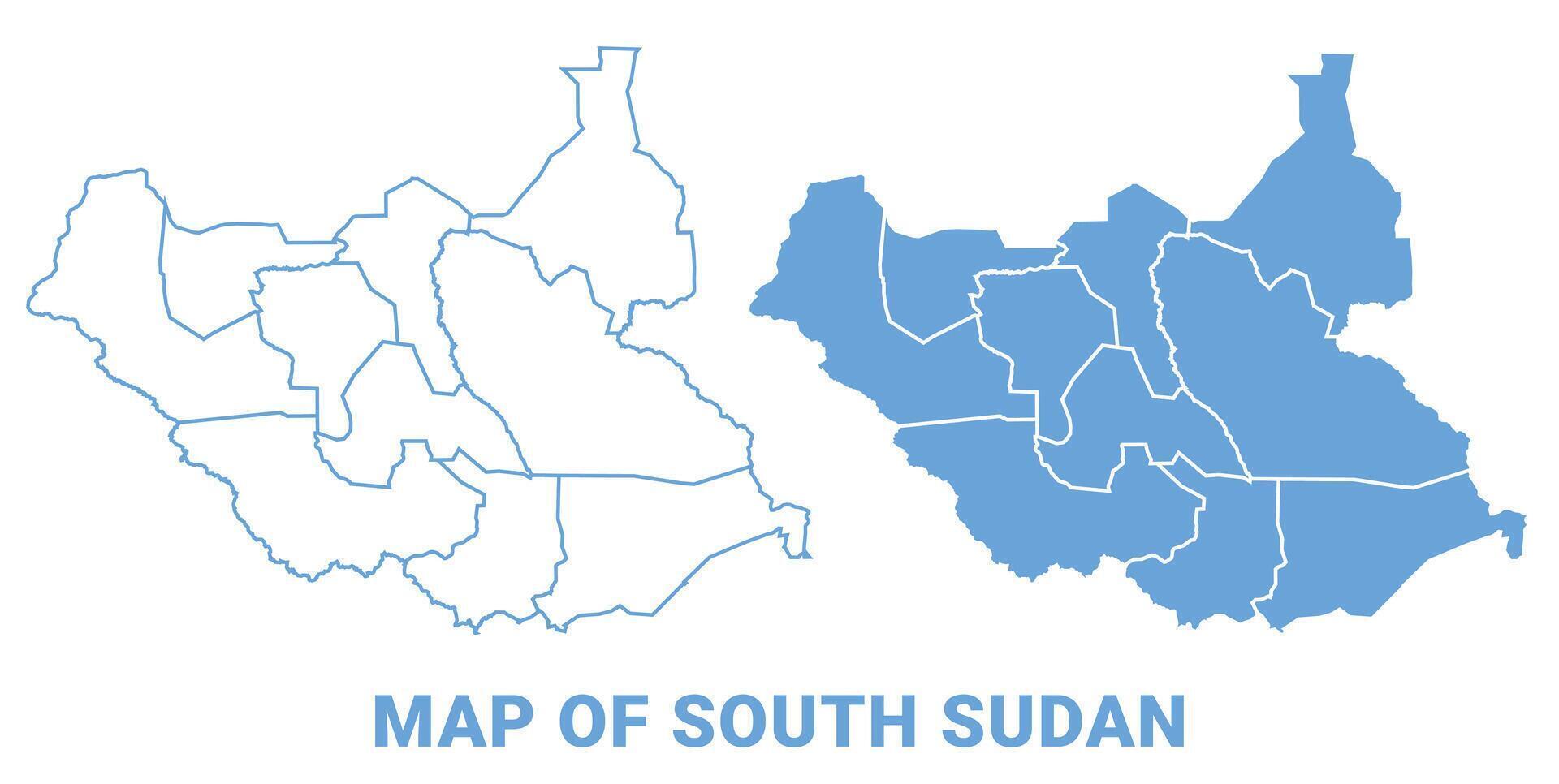 South Sudan Blue map flat regions border outline illustration vector