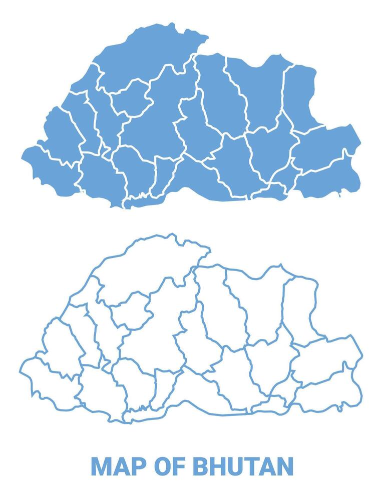 Bhutan Blue map flat regions border outline illustration vector