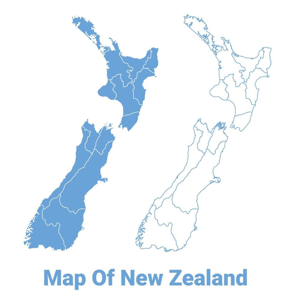 New Zealand Blue map flat regions border outline illustration vector