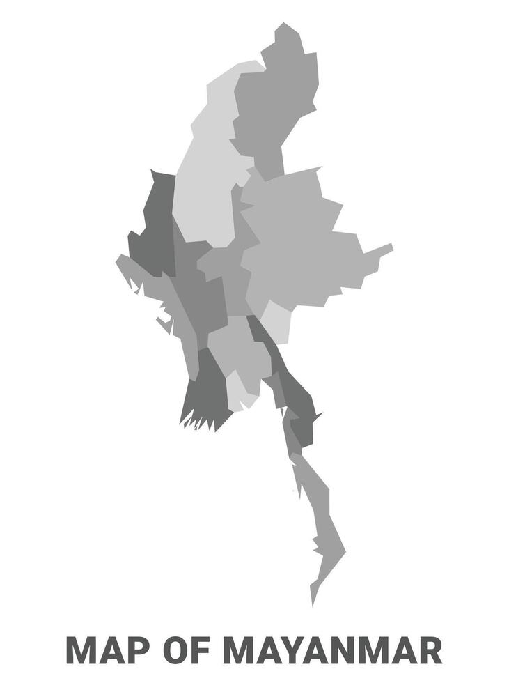 Mayanmar Greyscale political map simple flat illustration vector