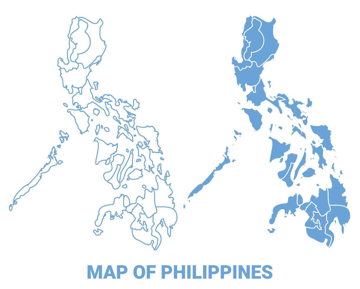 Philippines Blue map flat regions border outline illustration vector