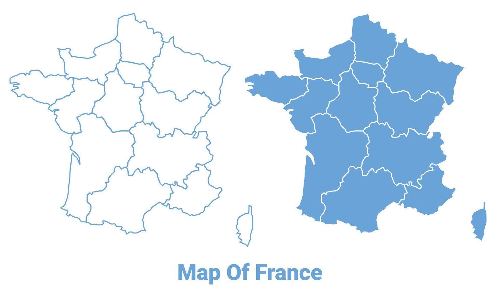 France Blue map flat regions border outline illustration vector