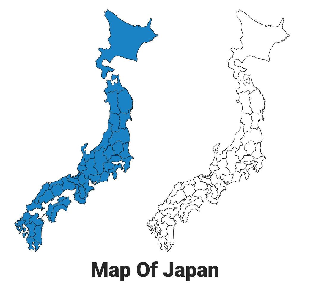 Japan Map Blue Outline vector