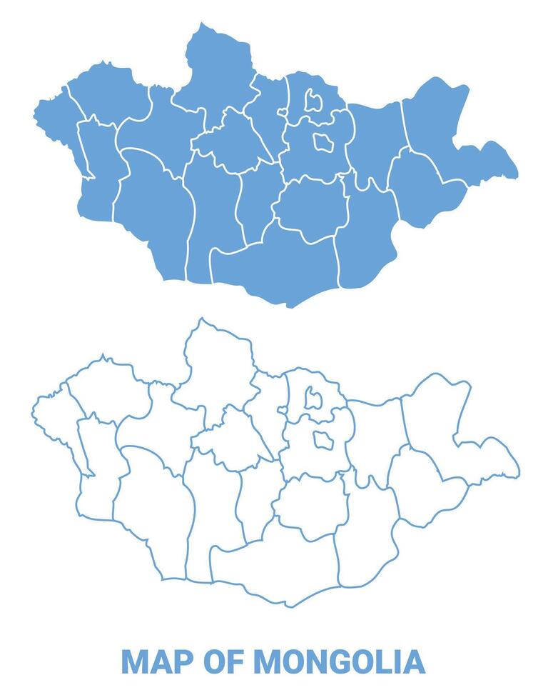 Mongolia Blue map flat regions border outline illustration vector