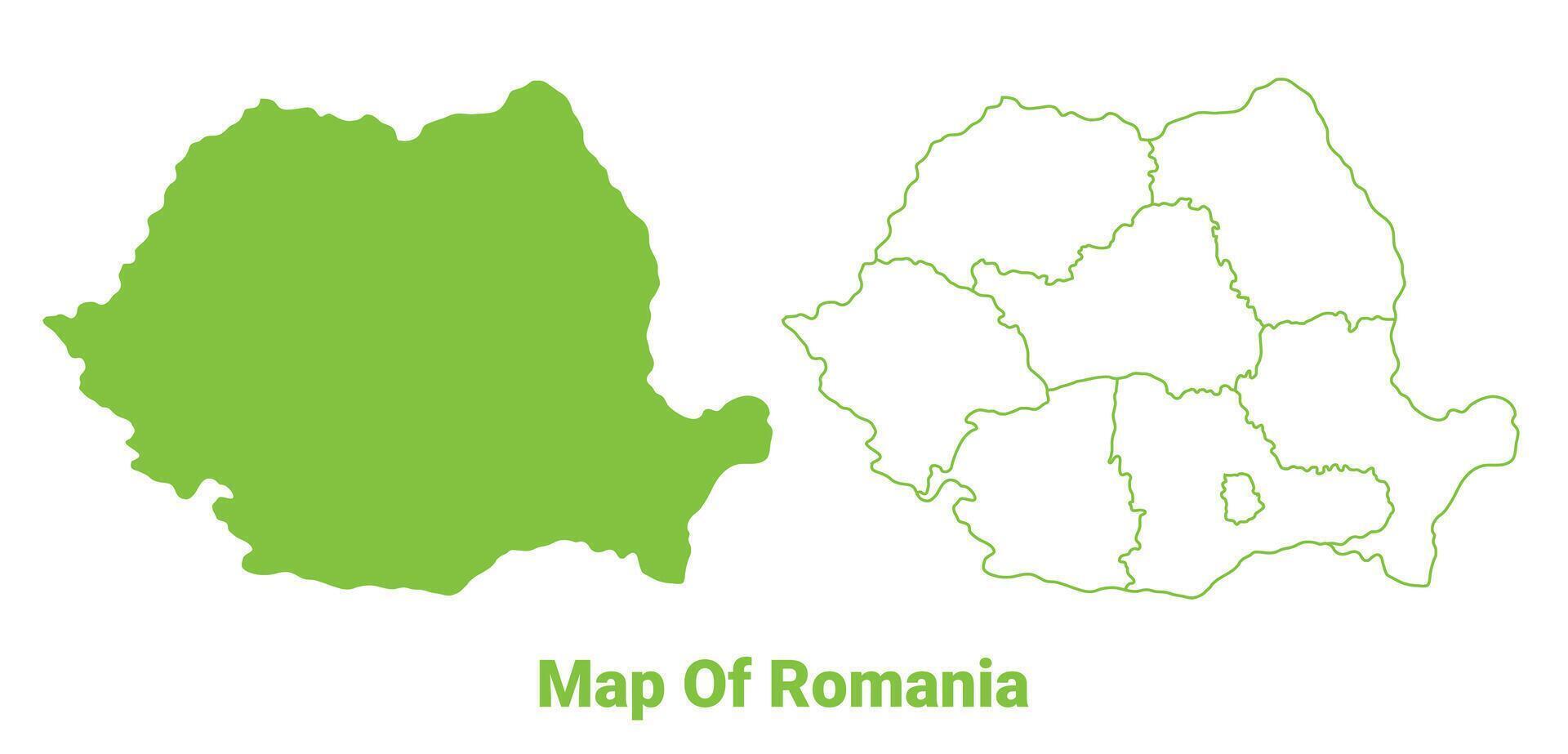 Green Romania map outline and flat illustration vector
