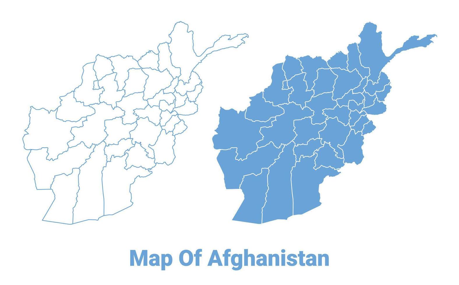 Afghanistan Blue map flat regions border outline illustration vector