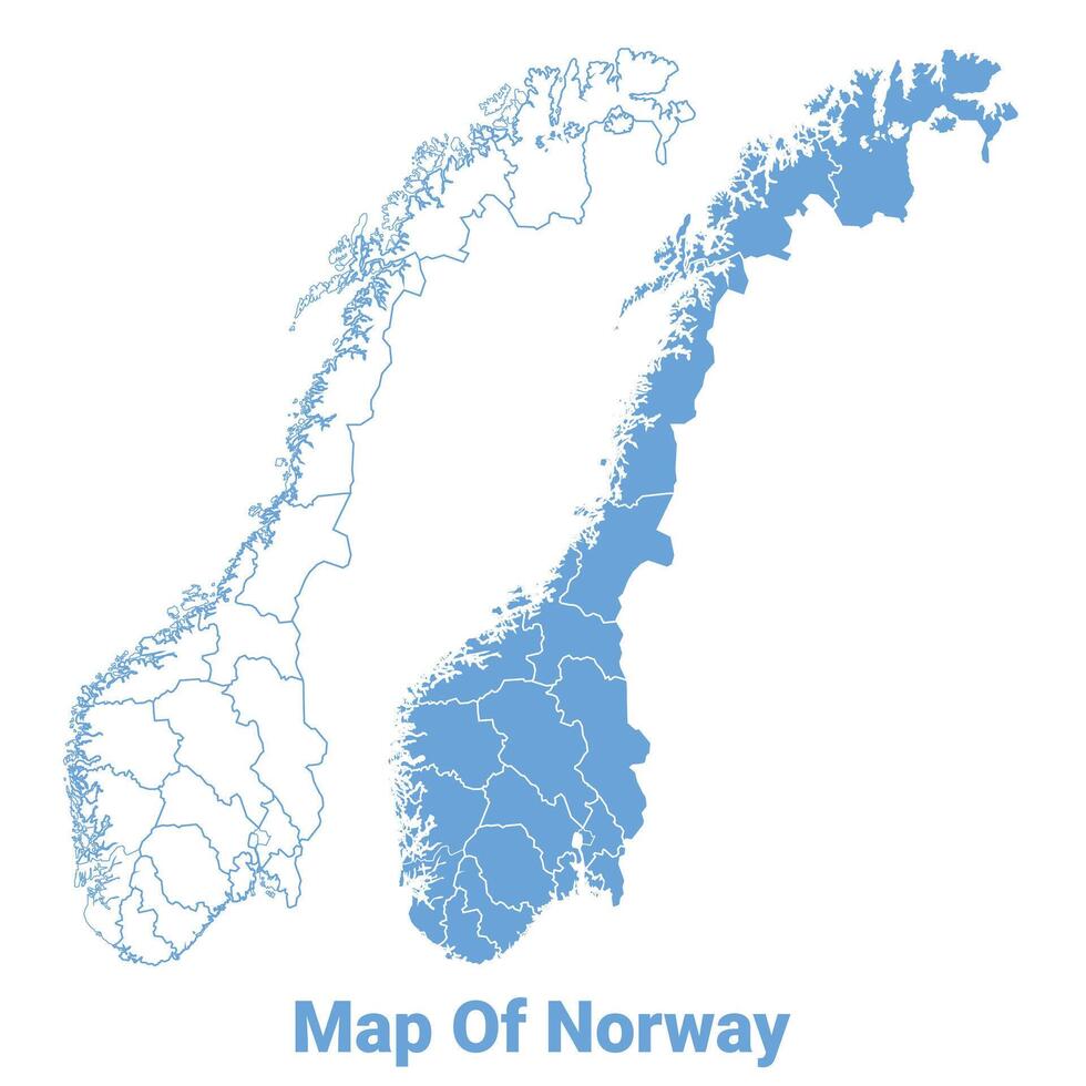 Norway Blue map flat regions border outline illustration vector