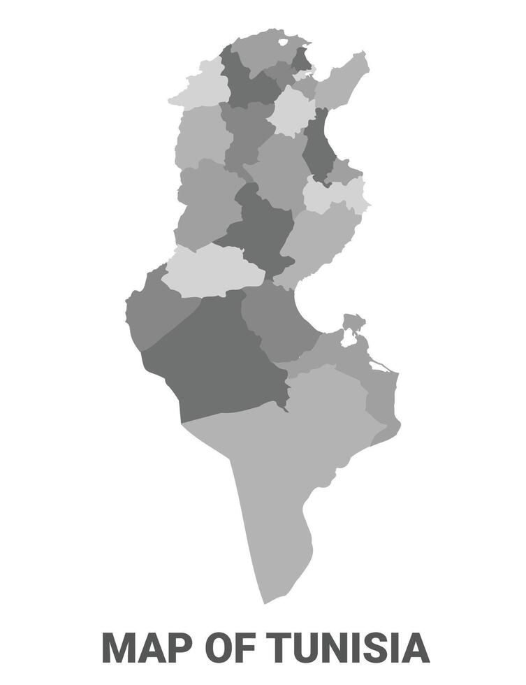 Tunisia Greyscale political map simple flat illustration vector