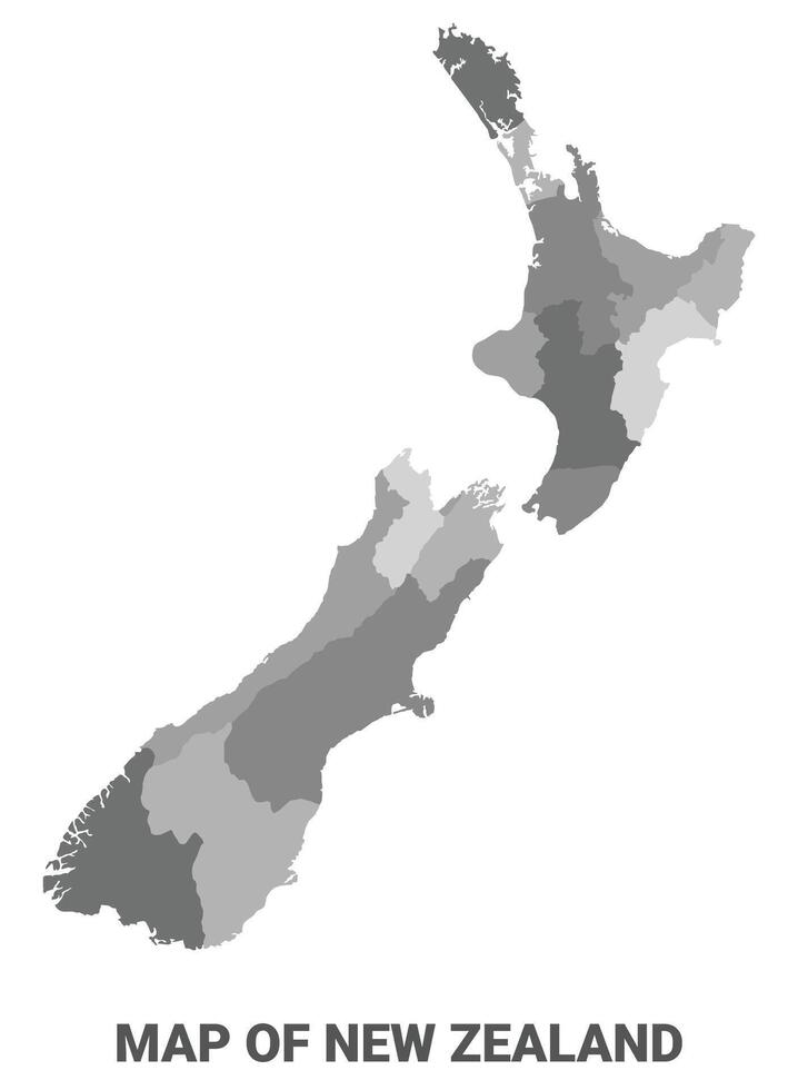 New Zealand Greyscale political map simple flat illustration vector