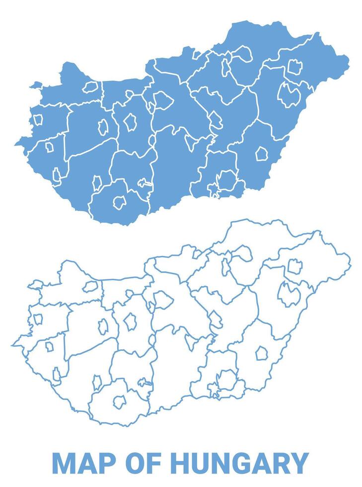 Hungary Blue map flat regions border outline illustration vector