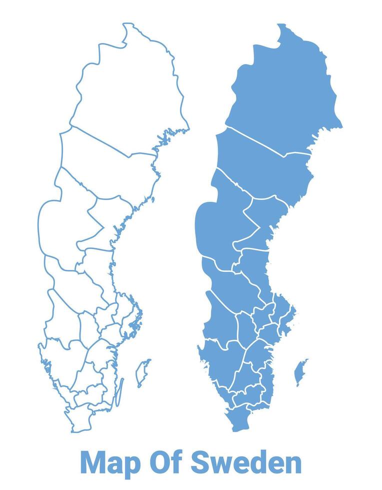Sweden Blue map flat regions border outline illustration vector