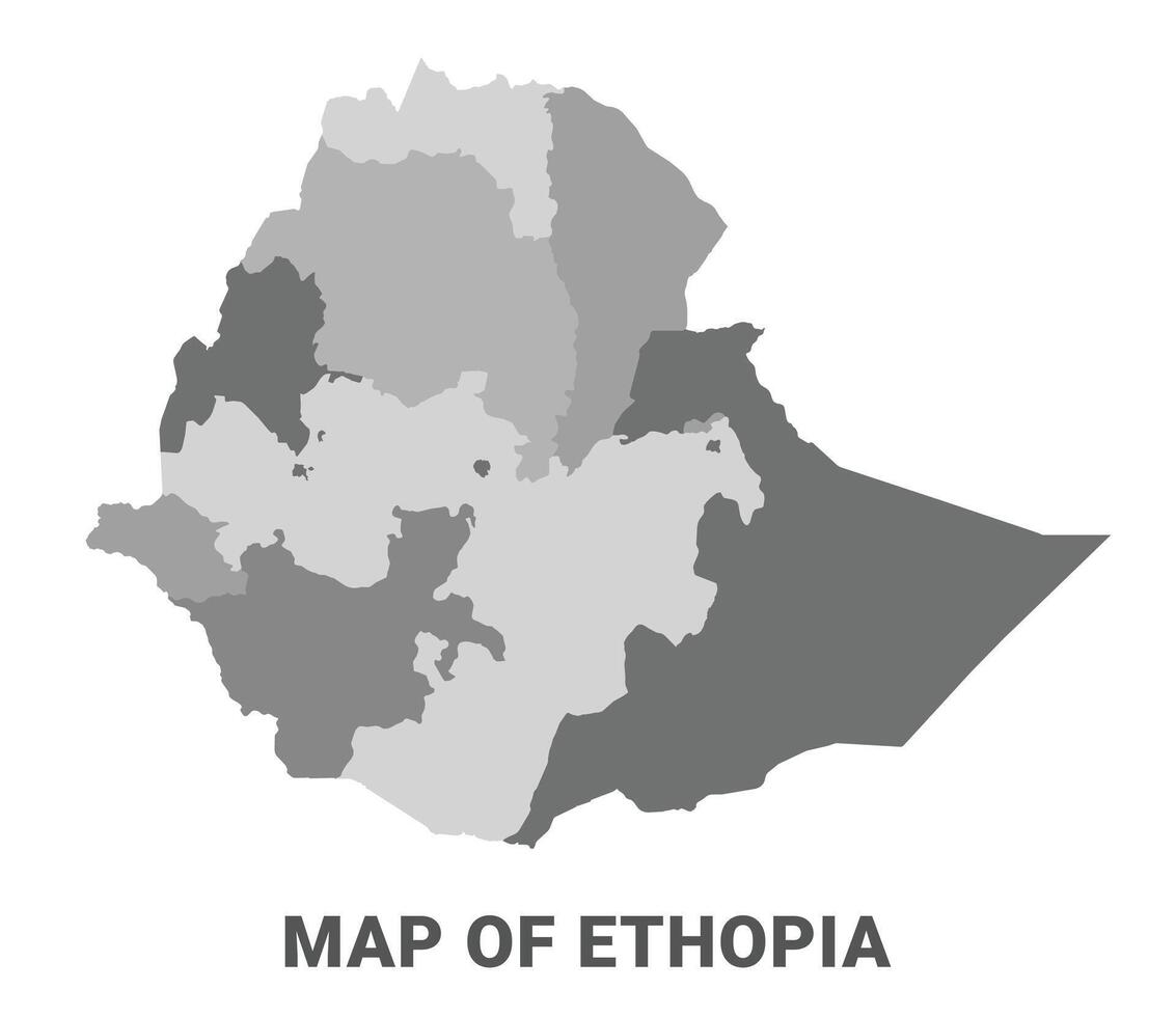 Ethopia Greyscale political map simple flat illustration vector