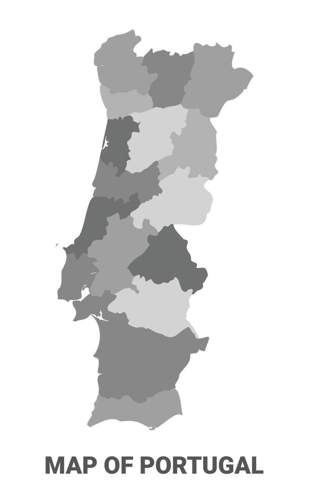 Portugal Greyscale political map simple flat illustration vector