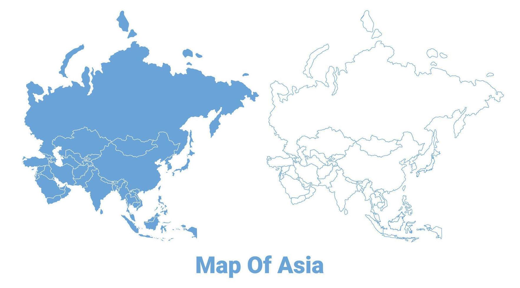 Asia Blue map flat regions border outline illustration vector