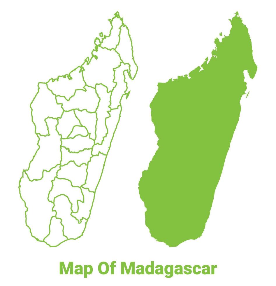 Green Madagascar map outline and flat illustration vector