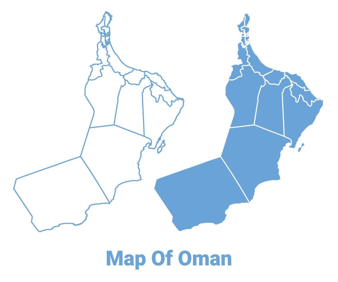 Oman Blue map flat regions border outline illustration vector