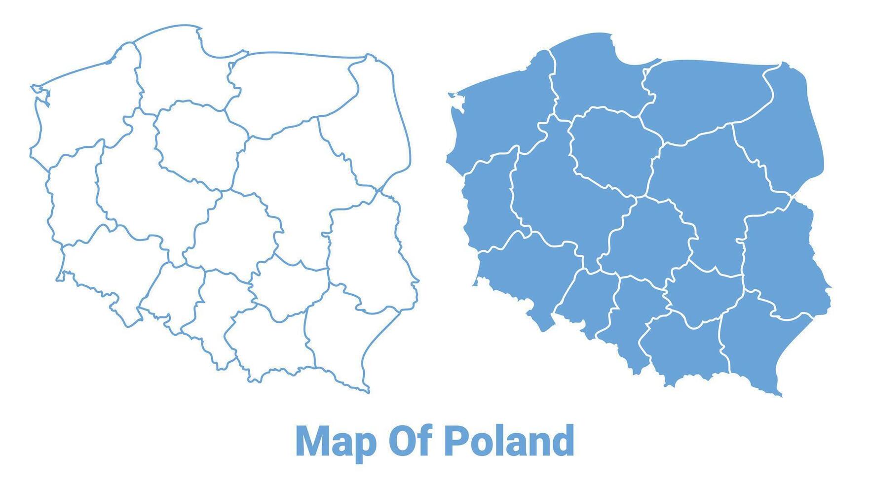 Poland Blue map flat regions border outline illustration vector