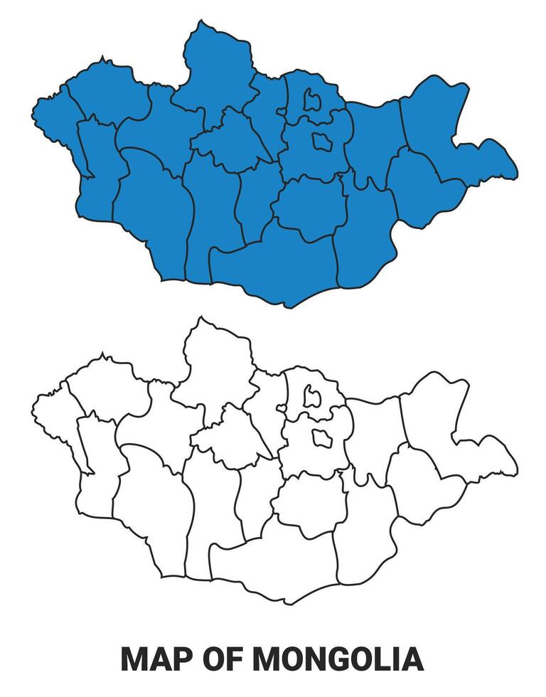 Mongolia Blue detailed outline map border regions outline set vector
