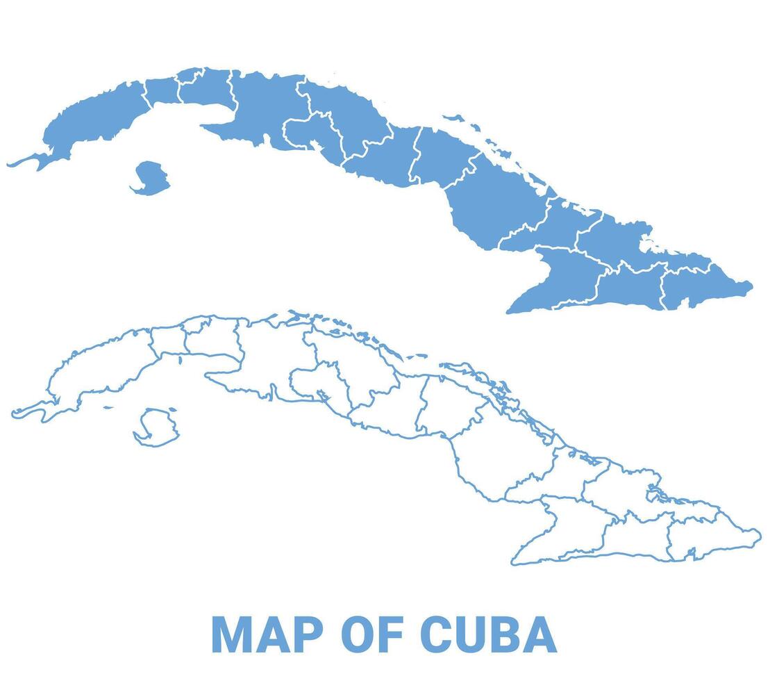 Cuba Blue map flat regions border outline illustration vector