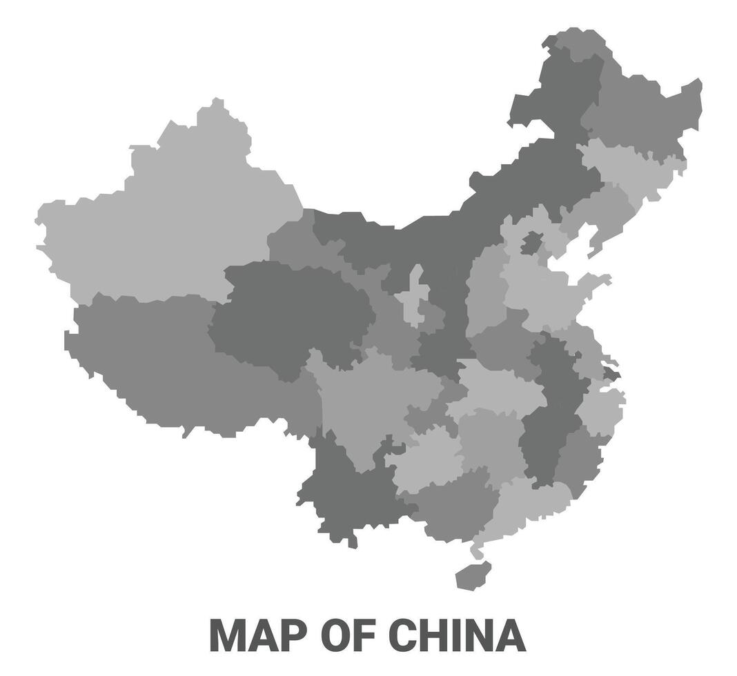China Greyscale political map simple flat illustration vector