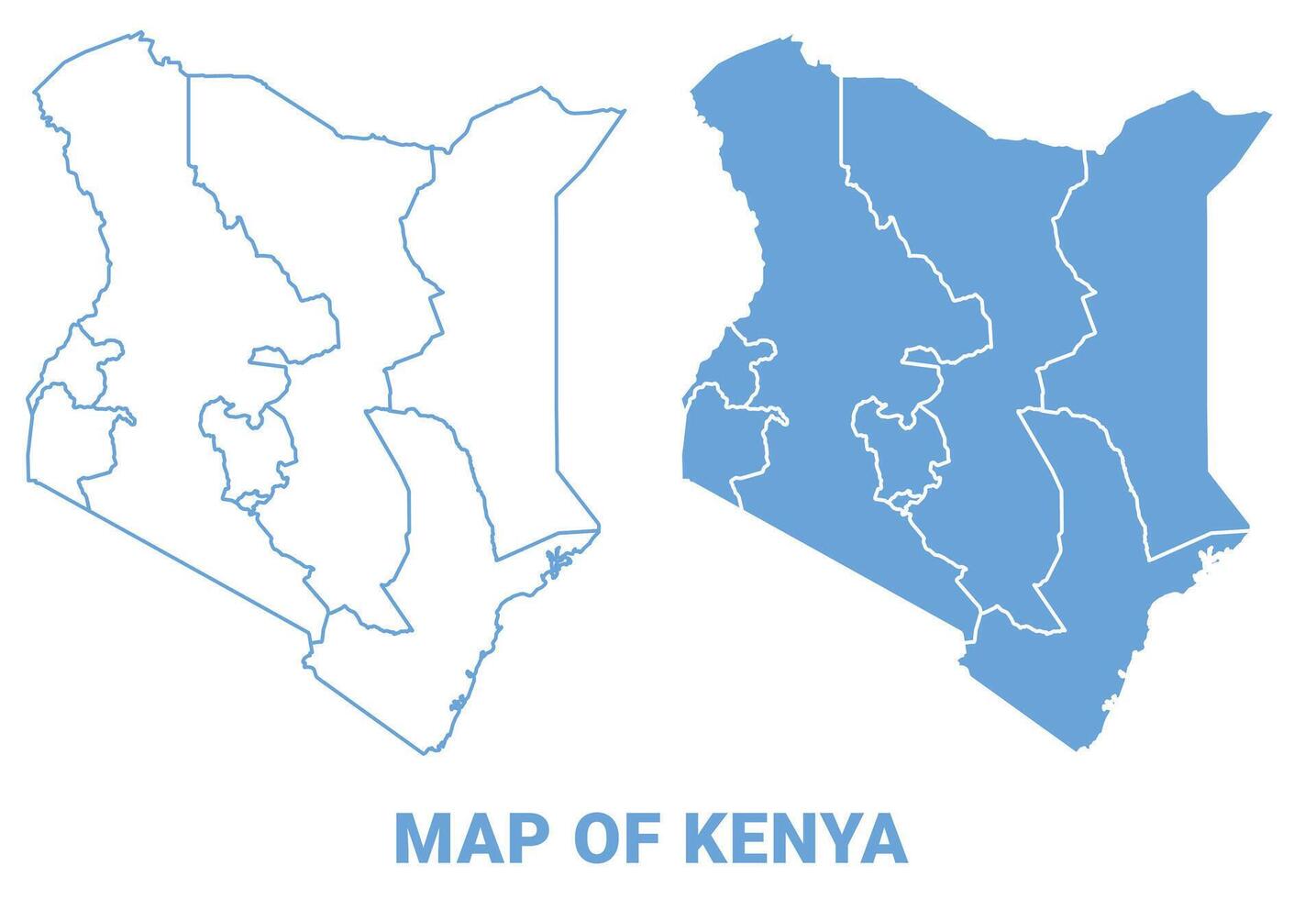 Kenya Blue map flat regions border outline illustration vector