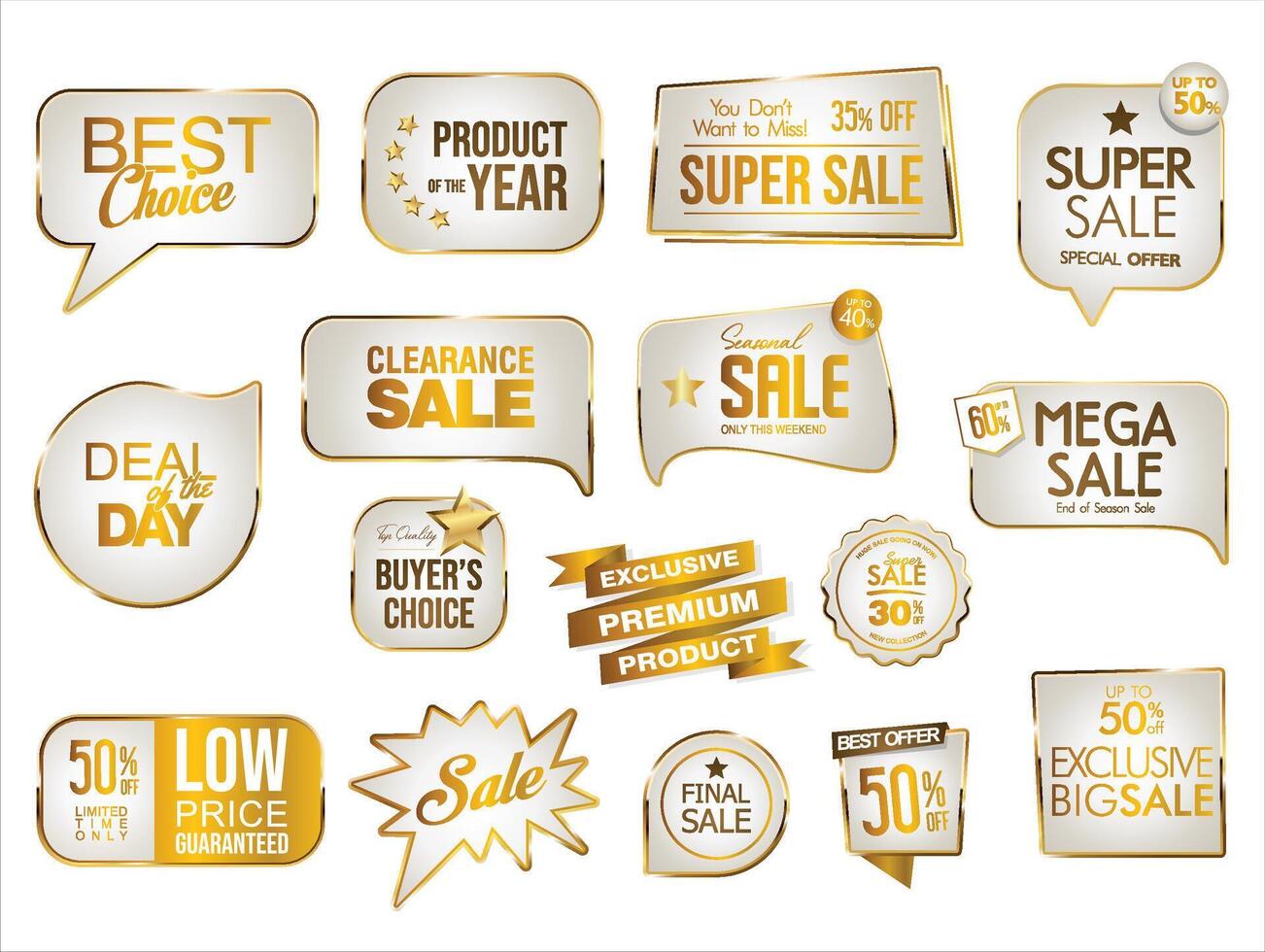 Super sale golden retro badges and labels collection isolated on white background vector