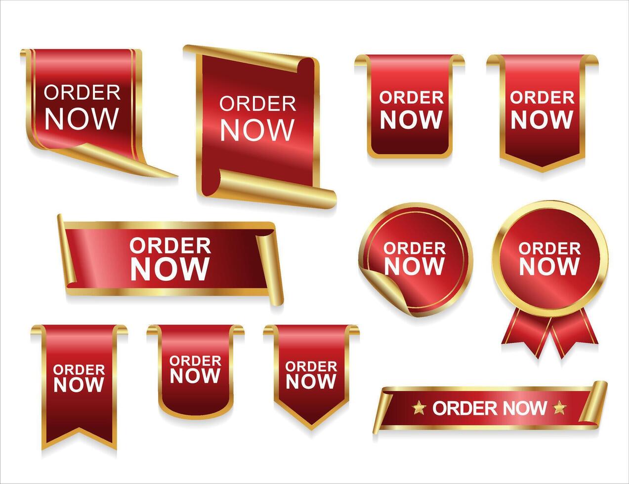 Order now red ribbons isolated on white background, online shopping web banners vector