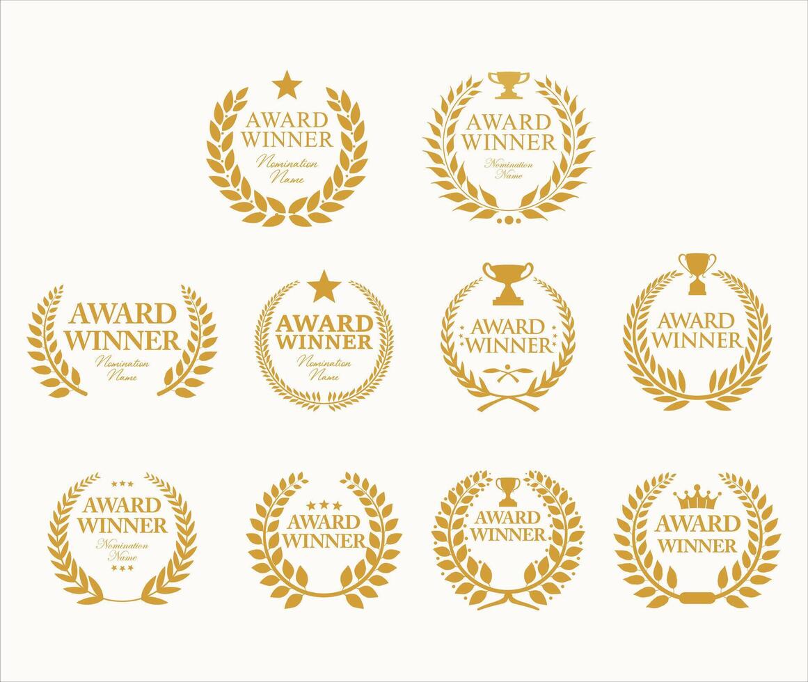 Awards logotype collection. Isolated abstract graphic design template. Celebrating elegant nomination emblem with laurel wreath vector
