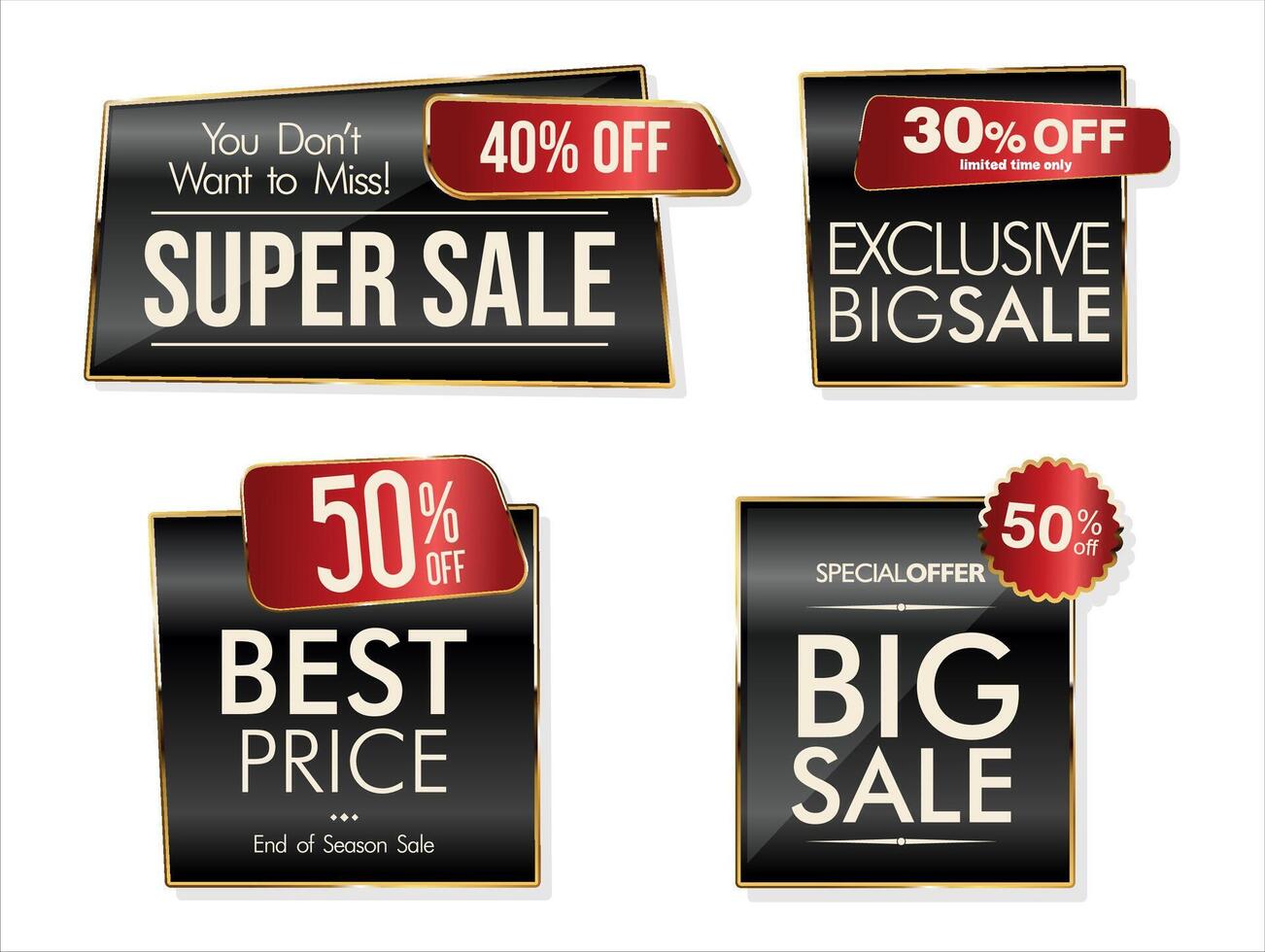 Super sale gold black and red retro badges and labels collection vector