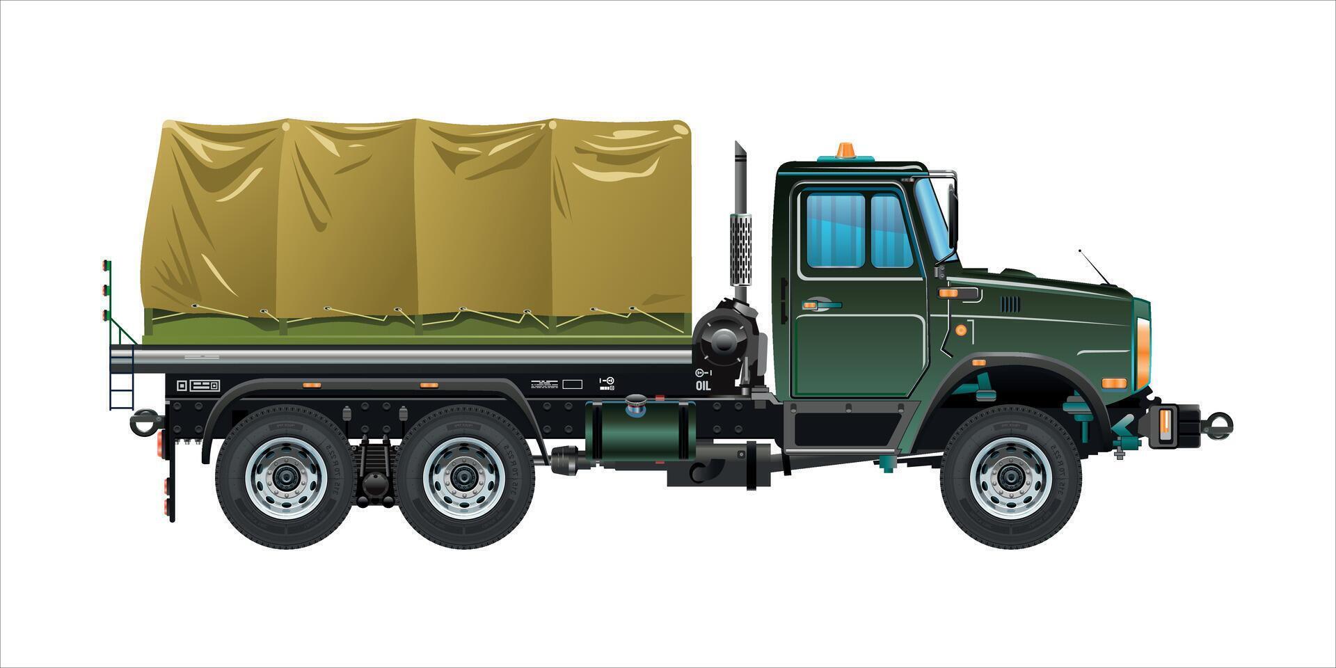Troop truck medium carrier Semi truck military vehicle 3D illustration vector
