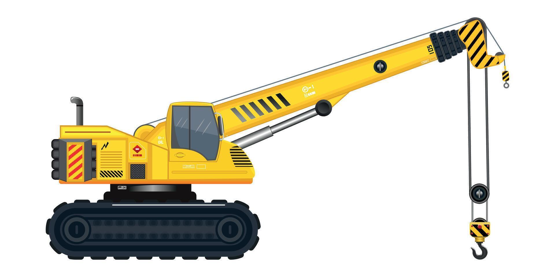 Yellow Crane excavator vehicle hook heavy construction service vehicle 3D illustration vector