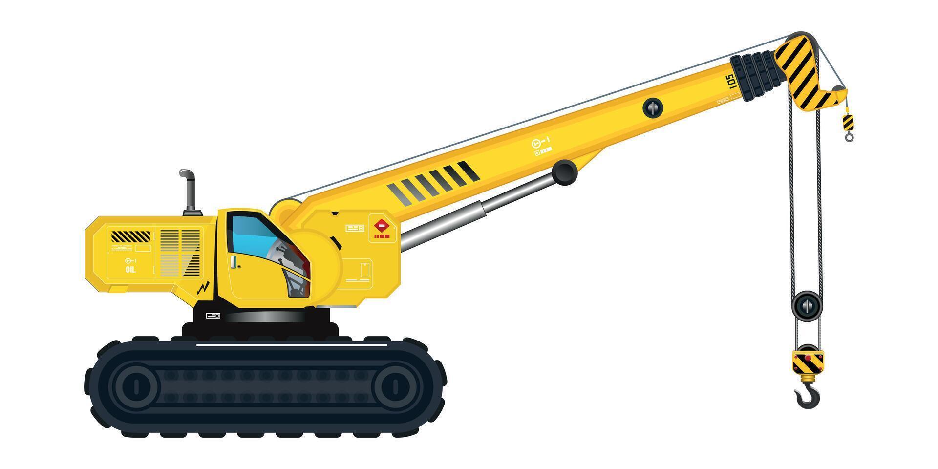 Crane excavator vehicle hook heavy construction service yellow vehicle 3D illustration vector