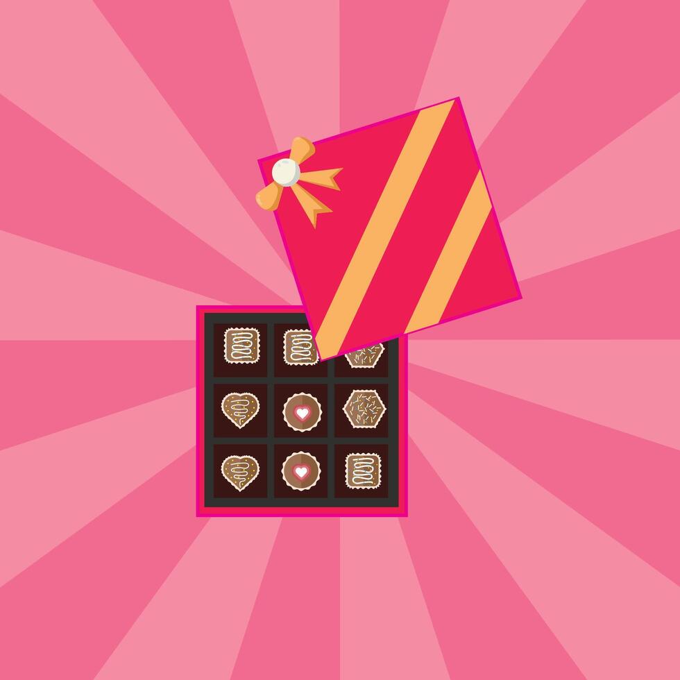 Valentine's Day Chocolate Box with Ribbon and Decorative Pink Background vector