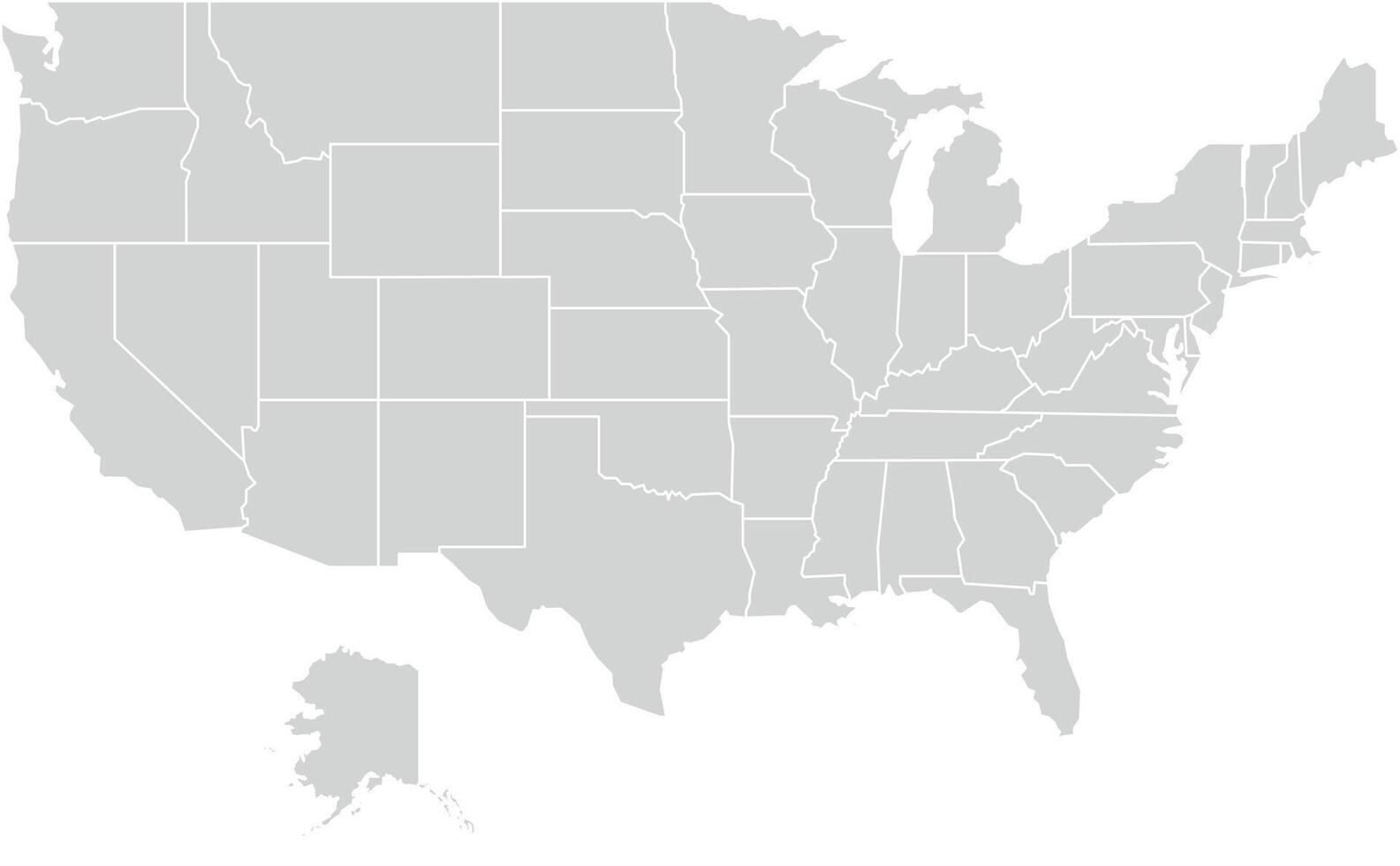 Gey with White Outline USA Map with District Borders American Country vector