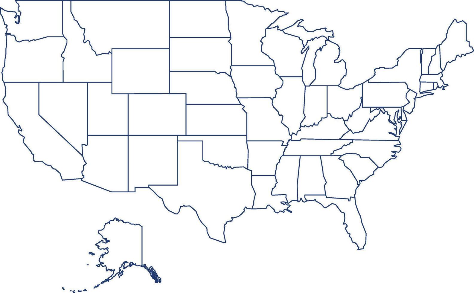 Blue Outline USA Map with District Borders American Country vector