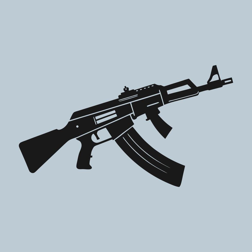 Black Tactical AK47 Silhouette Illustration. vector