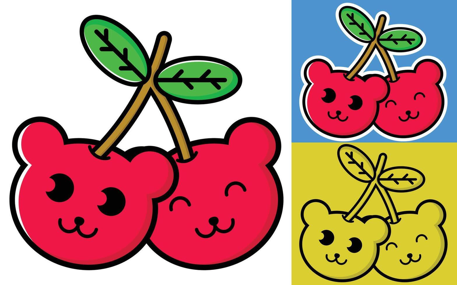 a cartoon bear and a cherry with a smile vector