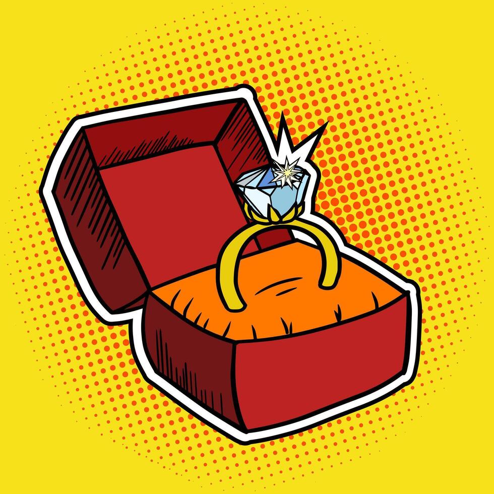 Golden ring pop art style illustration. Comic book style imitation vector