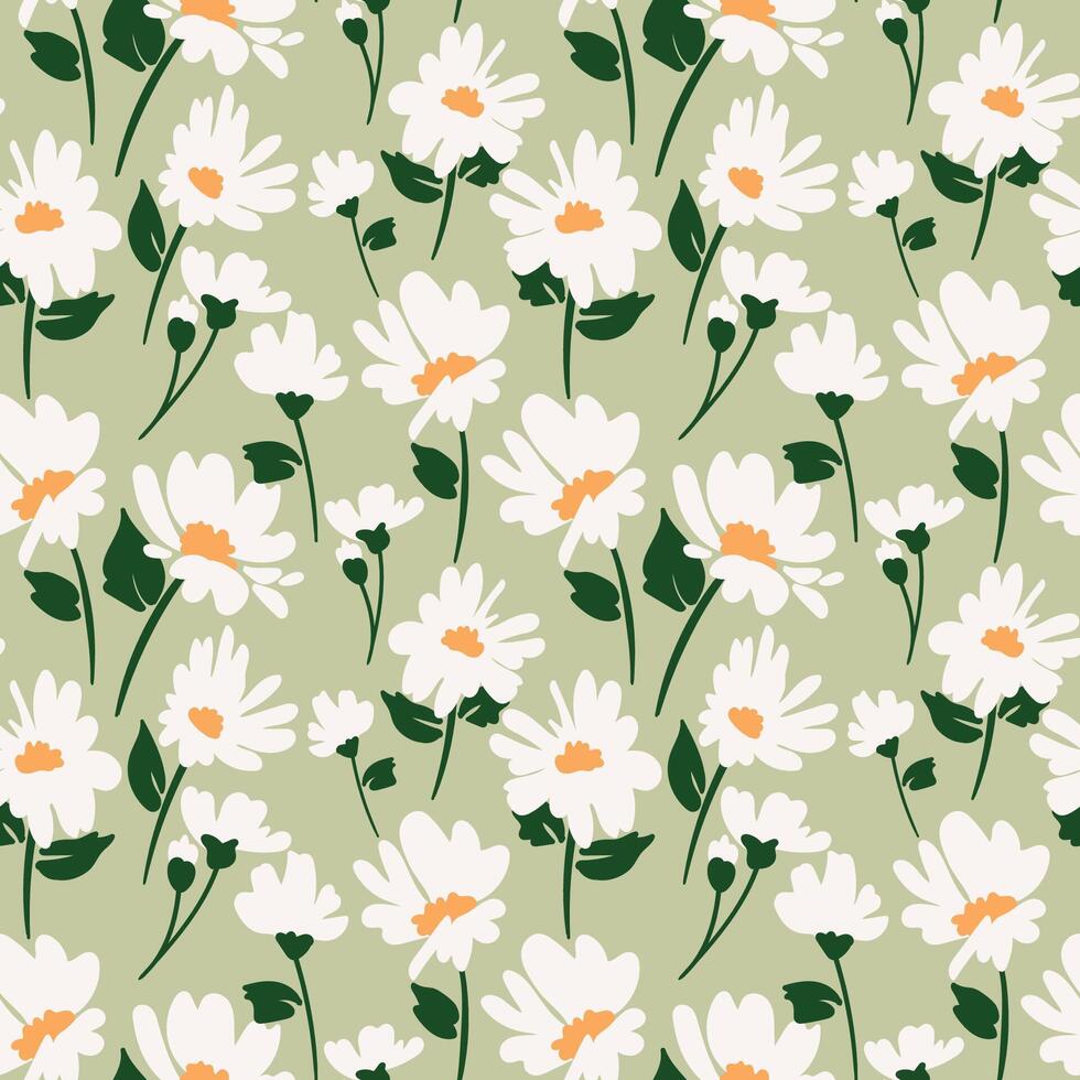 Dreamy abstract chamomile pattern with delicate leaves, perfect for textile and decor. vector