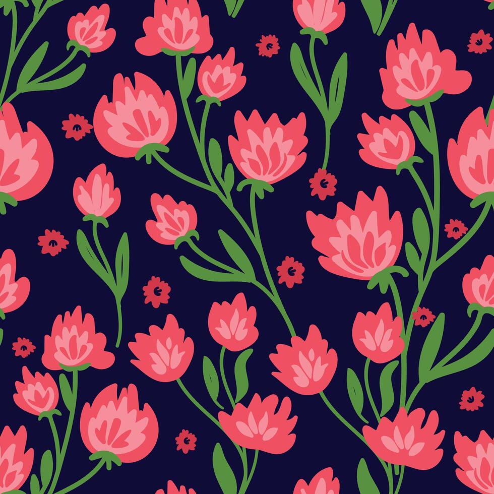Cute floral seamless pattern featuring fields flowers and hearbs. Perfect for wrapping, textile, fabric, cover and more vector