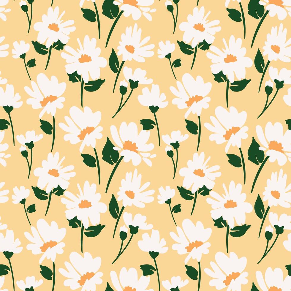 Fluid and artistic chamomile pattern, perfect for surface design and wallpaper. vector